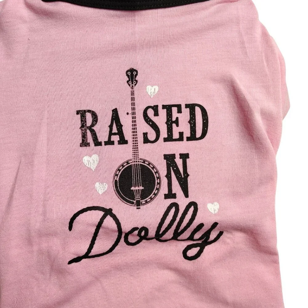 Doggy Parton Dog Small Raised On Dolly Pink Graphic T-Shirt